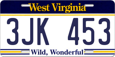WV license plate 3JK453