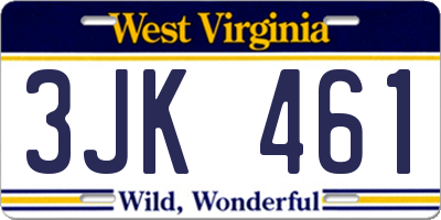 WV license plate 3JK461