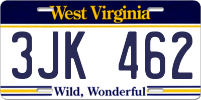 WV license plate 3JK462