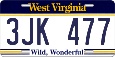 WV license plate 3JK477