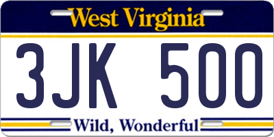 WV license plate 3JK500