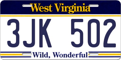 WV license plate 3JK502