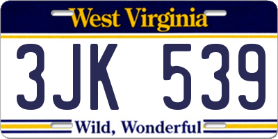 WV license plate 3JK539