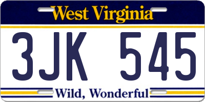 WV license plate 3JK545