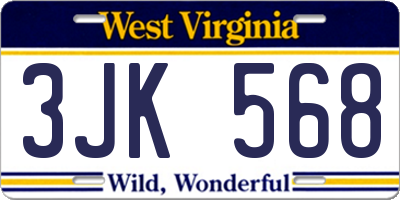WV license plate 3JK568