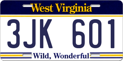 WV license plate 3JK601