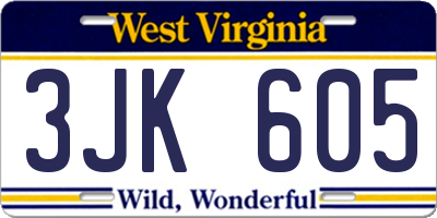 WV license plate 3JK605