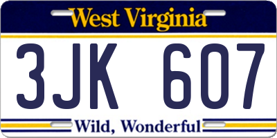 WV license plate 3JK607