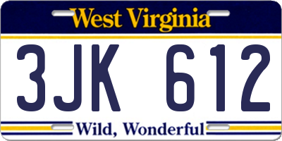 WV license plate 3JK612