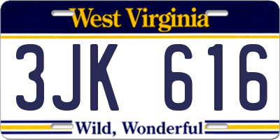 WV license plate 3JK616
