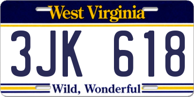 WV license plate 3JK618