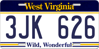 WV license plate 3JK626