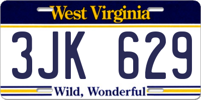 WV license plate 3JK629