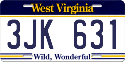 WV license plate 3JK631