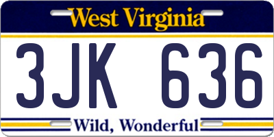 WV license plate 3JK636