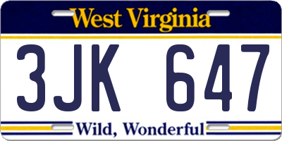WV license plate 3JK647
