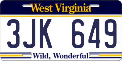 WV license plate 3JK649