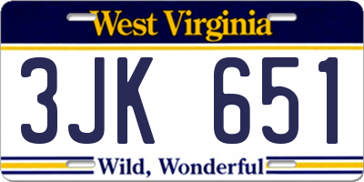 WV license plate 3JK651