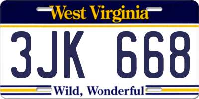 WV license plate 3JK668