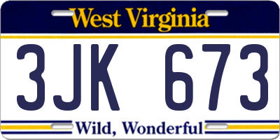 WV license plate 3JK673