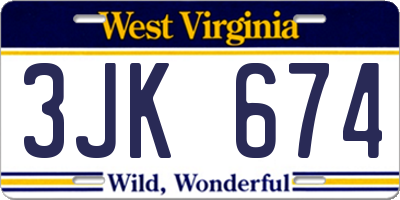 WV license plate 3JK674