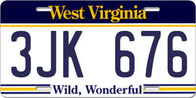 WV license plate 3JK676