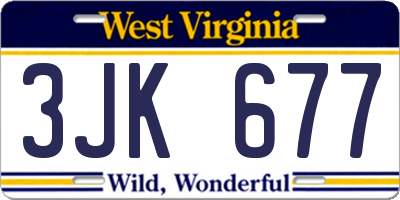 WV license plate 3JK677