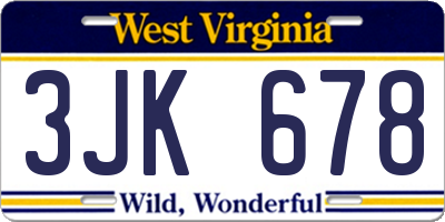 WV license plate 3JK678