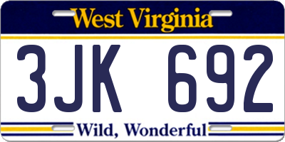 WV license plate 3JK692