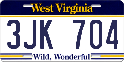 WV license plate 3JK704
