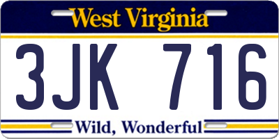 WV license plate 3JK716