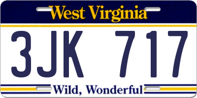 WV license plate 3JK717
