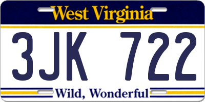 WV license plate 3JK722