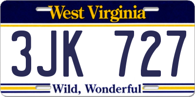 WV license plate 3JK727