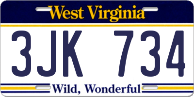 WV license plate 3JK734