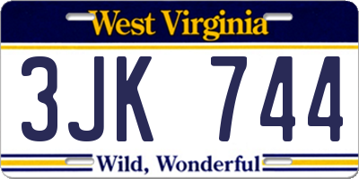 WV license plate 3JK744