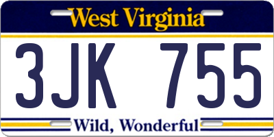 WV license plate 3JK755