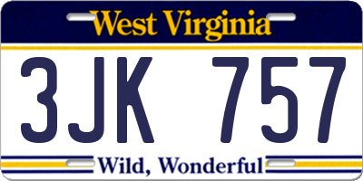 WV license plate 3JK757