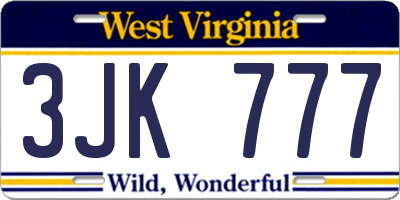 WV license plate 3JK777