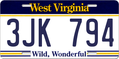 WV license plate 3JK794