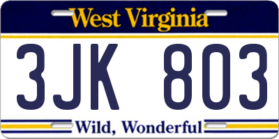 WV license plate 3JK803