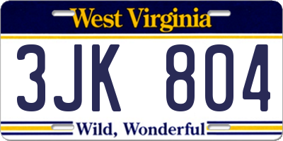 WV license plate 3JK804