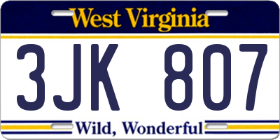WV license plate 3JK807