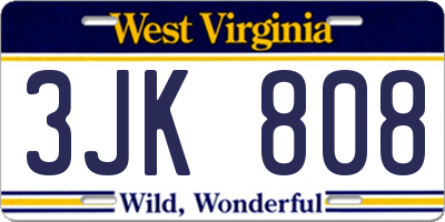 WV license plate 3JK808