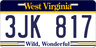WV license plate 3JK817