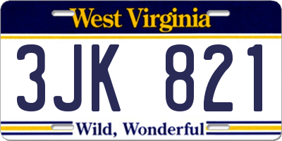 WV license plate 3JK821