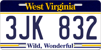 WV license plate 3JK832