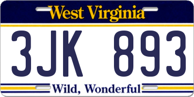 WV license plate 3JK893