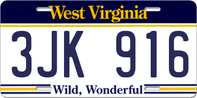 WV license plate 3JK916