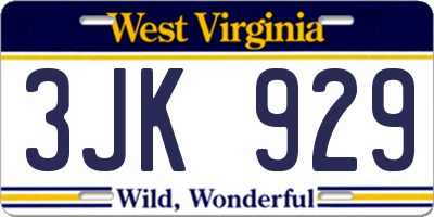 WV license plate 3JK929